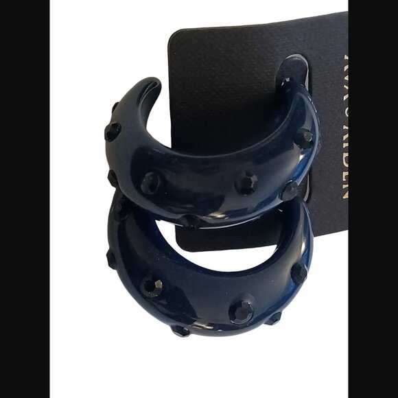 Ava & Aiden Dark Blue Acrylic Rhinestone Open Hoop Chunky Stud Earrings NWT - Picture 3 of 5